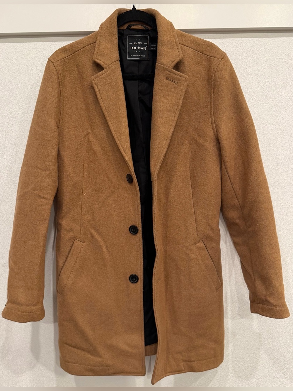 Topman Camel Single-Breasted S size Wool-Blend Pea Coat